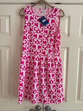 Jude Connally Pink and White Sleeveless Patterned Dress